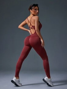 Slayform Bộ đồ liền thân không tay Quần legging thể thao, Thời trang tối giản, mặc hàng ngày cho Tết Nguyên đán - Màu Đỏ Sâu - Xem 6