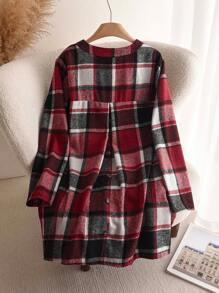 SHEIN Frenchy Áo khoác nữ dáng rộng kẻ caro hở lưng dáng xòe viền đơn giản đa năng - Đỏ - Xem 2