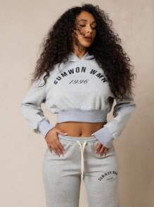 SUMWON WOMEN 基本款插肩袖连帽卫衣运动健身休闲服高级运动服秋冬休闲运动舒适