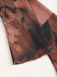 Sweetra 复古百搭露肩皱褶长袖 T 恤，秋冬配色 Y2K 图案 T 恤女款春季上衣