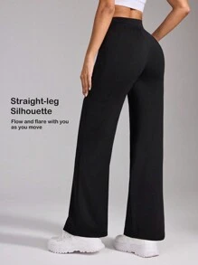 Easithlete Quần thể thao ống đứng lưng rút dây màu trơn đơn giản cho nữ - màu đen - Xem 2