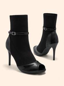 CUCCOO BASICS Fashionable Solid Color High Heel Boots New Year Holiday - Black - View 4