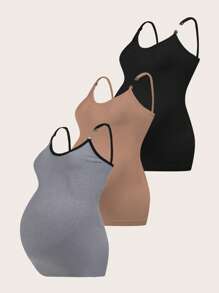 SHEIN Pregnant Women's Stylish Round Neck Body-Hugging Long Maternity Camisole - Multicolor - View 1