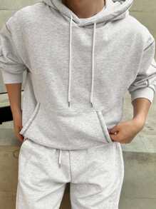 DAZY Men's Autumn Line Decor Long Sleeve Drawstring Hooded Casual Sweatshirt - Light Grey - View 4