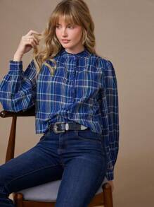 WESTFADE Spring Plaid Long Sleeve Western Frill Button Up Shirt - Multicolor - View 1
