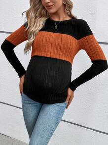 SHEIN Plus Size Maternity Colorblock Long Sleeve Nursing Top, Casual Wiosna/Jesień Ciąża Odzież