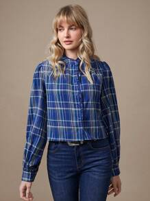 WESTFADE Spring Plaid Long Sleeve Western Frill Button Up Shirt - Multicolor - View 4