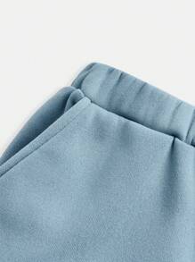 SHEIN Leap Crew Tween Girls Casual Knitted Hoodie Sweatshirt And Drawstring Pants Set - Dusty Blue - View 5