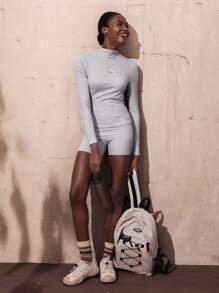 VARSITIE 灰色高领长袖女式运动 T 恤和背心健身连体衣运动 Seamluxegym 套装