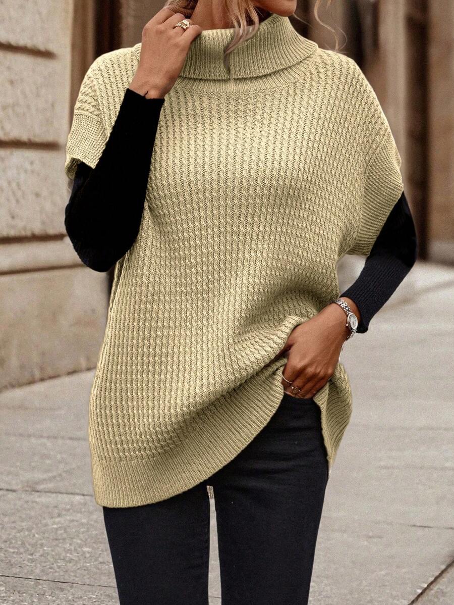 SHEIN LUNE Women's Solid Color High Collar Loose Casual Versatile Sweater Vest