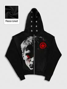 ROMWE MEN Grunge Punk 男士休闲图案印花卫衣连帽衫