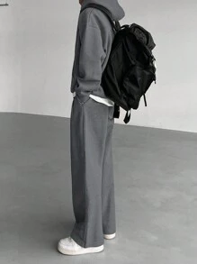 DAZY Men's Solid Color Hooded Sweatshirt With Pockets And Sweatpants Casual Suit Set, Autumn - Grey - View 2