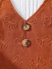 2 件套女婴休闲高领长袖 T 恤和 V 领蝴蝶结 A 字裙，适合庆祝活动、家庭聚会、户外玩耍和学校，春季/秋季 - 彩色 - 查看 6