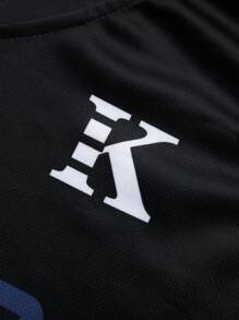 Manfinity Sport Corelite Bộ đồ thể thao nam kiểu Boyfriend gồm áo tank top cổ chữ V in số và quần short, thích hợp cho tập gym và tập luyện. - màu đen - Xem 4