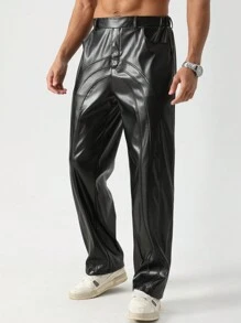 Manfinity EMRG Pantalones casuales minimalistas de moda para hombre, pantalones rectos de pierna larga para uso diario y salidas, regalo para esposo o novio