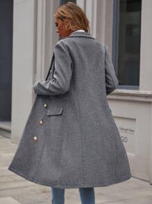 EMERY ROSE 纯色双排扣长袖大衣，优雅秋冬 - 灰色 - 查看 2