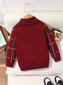 1 Stück Kleine Jungenleichter Pullover im College-Stil, dick, weich, bequem und vielseitig mit Karomuster und Stehkragen, geeignet für den täglichen Gebrauch, Schule, Ausflüge, Sport, Herbst/Winter