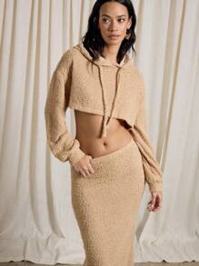 AiiRZ Fluffy Oversized Hoodie And Maxi Skirt Co Ord - Khaki - View 4