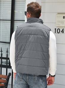 Manfinity Homme Plus Size Men's Solid Color Zipper Front Casual Padded Vest For Winter - Grey - View 2