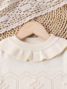 Young Girl Plain Crew Neck Ruffle Hem Long Sleeve Sweater - Apricot - View 6