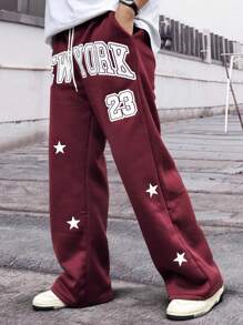 Manfinity Hypemode 男式前系带口袋字母印花休闲运动裤