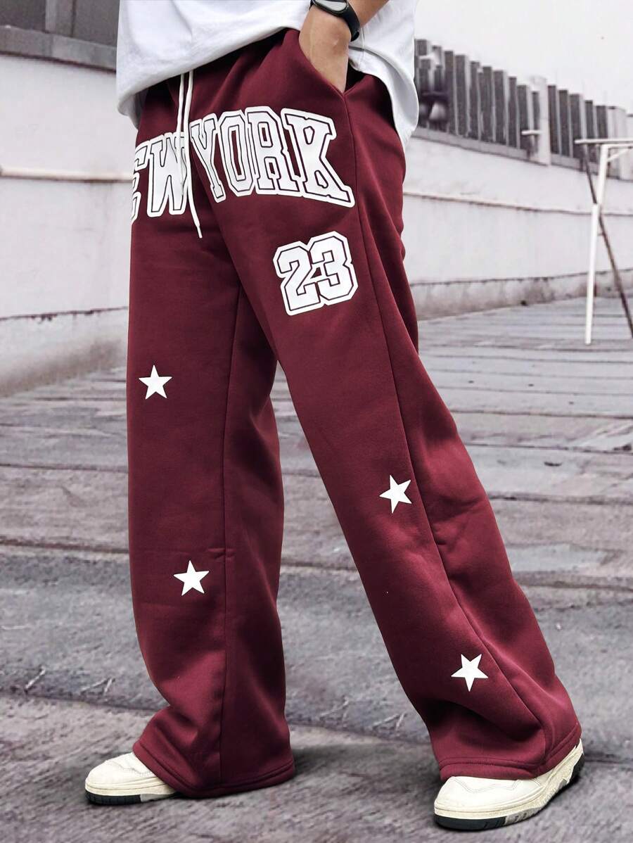 Manfinity Hypemode 男式前系带口袋字母印花休闲运动裤