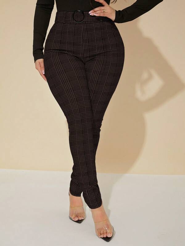 SHEIN SXY Plus Size Casual Gingham Slim Fit Dress Pants
