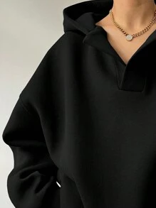 INAWLY Women Letter Graphic Print Casual Hoodie Sweatshirt For Daily Wear - Black - View 3