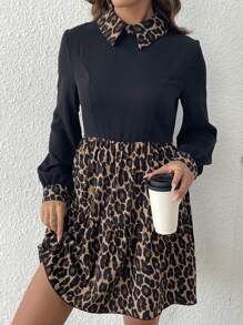 SHEIN Clasi Váy ngắn đơn giản, họa tiết chắp vá tay dài cho nữ, màu trơn, xếp nếp - Nhiều màu - Xem 5