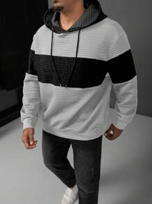 Manfinity Homme Áo nỉ trùm đầu tay dài rút dây màu khối màu cỡ lớn cho nam, thường ngày mùa thu - Nhiều màu - Xem 5