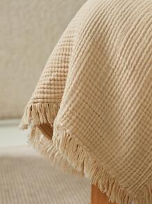 Cirelle 1 件针织流苏格子毯，4 层柔软皱纹纱布盖毯，温暖舒适，适合沙发、旅行、家居装饰、午睡、卧室、Rama 睡前舒适、Rama 舒适家居、高端酒店用品、乔迁礼物、B&B 装饰、秋季装饰、秋季装饰、房间装饰