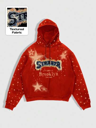 Prep 1pc Men's Letter Print Minimalist Hooded Long Sleeve Sweatshirt, Casual Everyday Wear