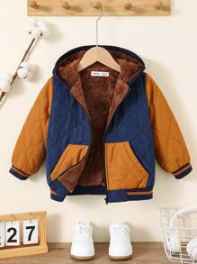 SHEIN Young Boys Casual Thermal Lined Thick Warm Stand Collar Padded Coat