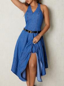 SHEIN SXY Robe en jean à ourlet asymétrique pour femme