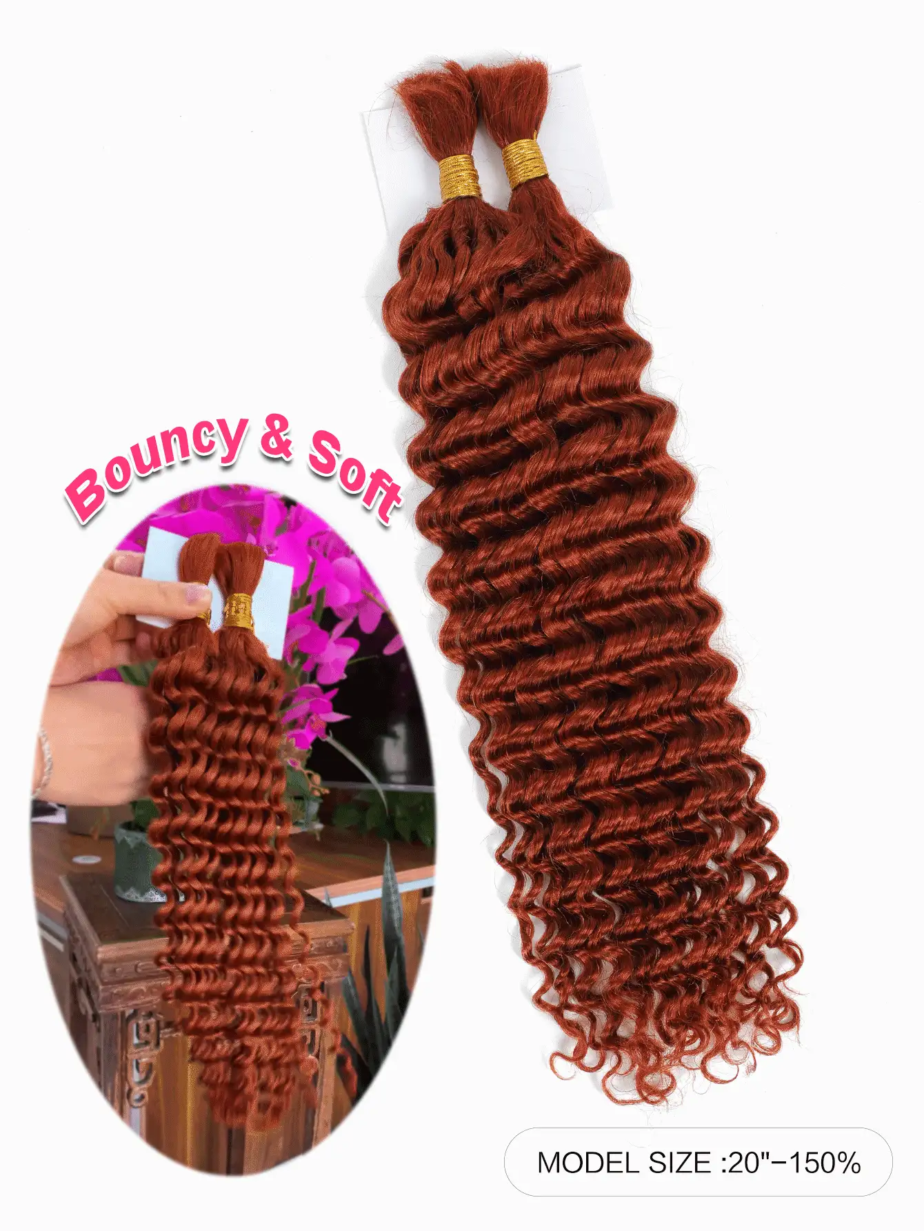 2pcs Braiding Hair Bulk No Weft Deep Wave Crochet Human Hair Solid Color 350# Virgin Human Hair Extension Knotless Braids Hair Extensions Halloween Costumes - S350 - View 2