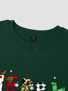 Manfinity Homme 男士圣诞口号印花圆领长袖休闲运动衫，秋冬 - 墨綠色 - 查看 4