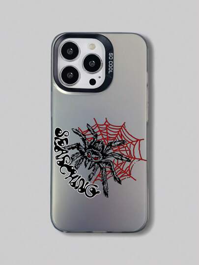 Pahlevi 1 pièce Étui de téléphone noir avec motif toile d'araignée IMD argent-noir, étui de téléphone design, compatible avec , Halloween