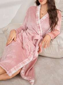 Plush Loose Robe For Women, Suitable For Winter Sleepwear, For Fall Winter, Cozy Outfit, Fluffy