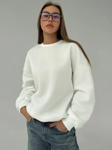 Aloruh 秋冬季女士超大白色蝴蝶结刺绣浪漫温暖内衬运动衫 - 白色 - 查看 3