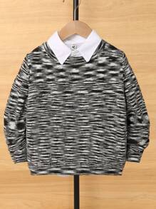 Kids/Youth Boy Casual Solid Color Round Neck Warm Knit Sweater, Korean Style - Dark Grey - View 3