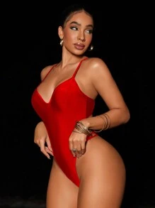 Swim SXY 1 件装露背吊带女式连体泳衣夏季 - 紅色 - 查看 3