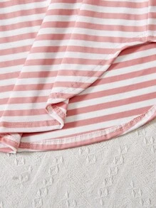 2pcs Teen Girl Striped Minimalist Hooded Long Sleeve Top And Pants Set