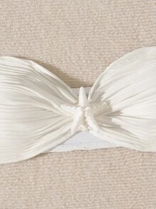 Swim Mod Conjunto de bikini bandeau sexy para mujer de unicolor con textura, decorado con estrella de mar para el verano en la playa