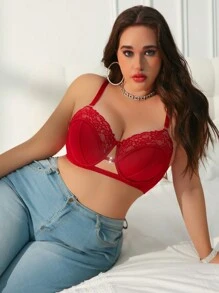 Lencería diaria cómoda de encaje traslúcido con parches en tallas grandes