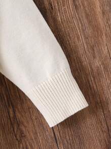 Young Girl Plain Crew Neck Ruffle Hem Long Sleeve Sweater - Apricot - View 4