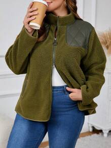 SHEIN LUNE Chaqueta de manga larga y corte holgado con cremallera para mujer de talla grande, para otoño/invierno