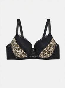 DesireSculpt 1 pieza Sujetador romántico y sexy con encaje de contraste, con Push-up, ajustable y talla grande