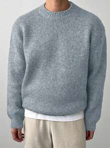 DAZY Men's Solid Color Sweater, Casual And Fashionable For Daily Wear In Autumn - Blue - View 1
