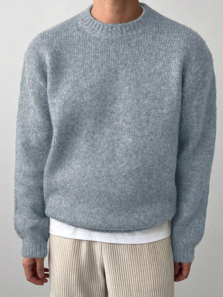 DAZY Men's Solid Color Sweater, Casual And Fashionable For Daily Wear In Autumn - Blue - View 1