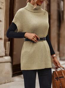 SHEIN LUNE Women's Solid Color High Collar Loose Casual Versatile Sweater Vest